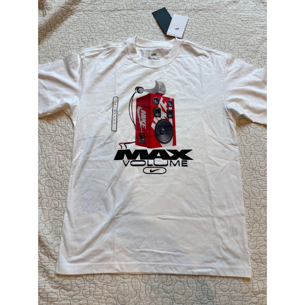 Nike Mens Max Volume Speaker Graphic Shirt White Loose Fit Size Small